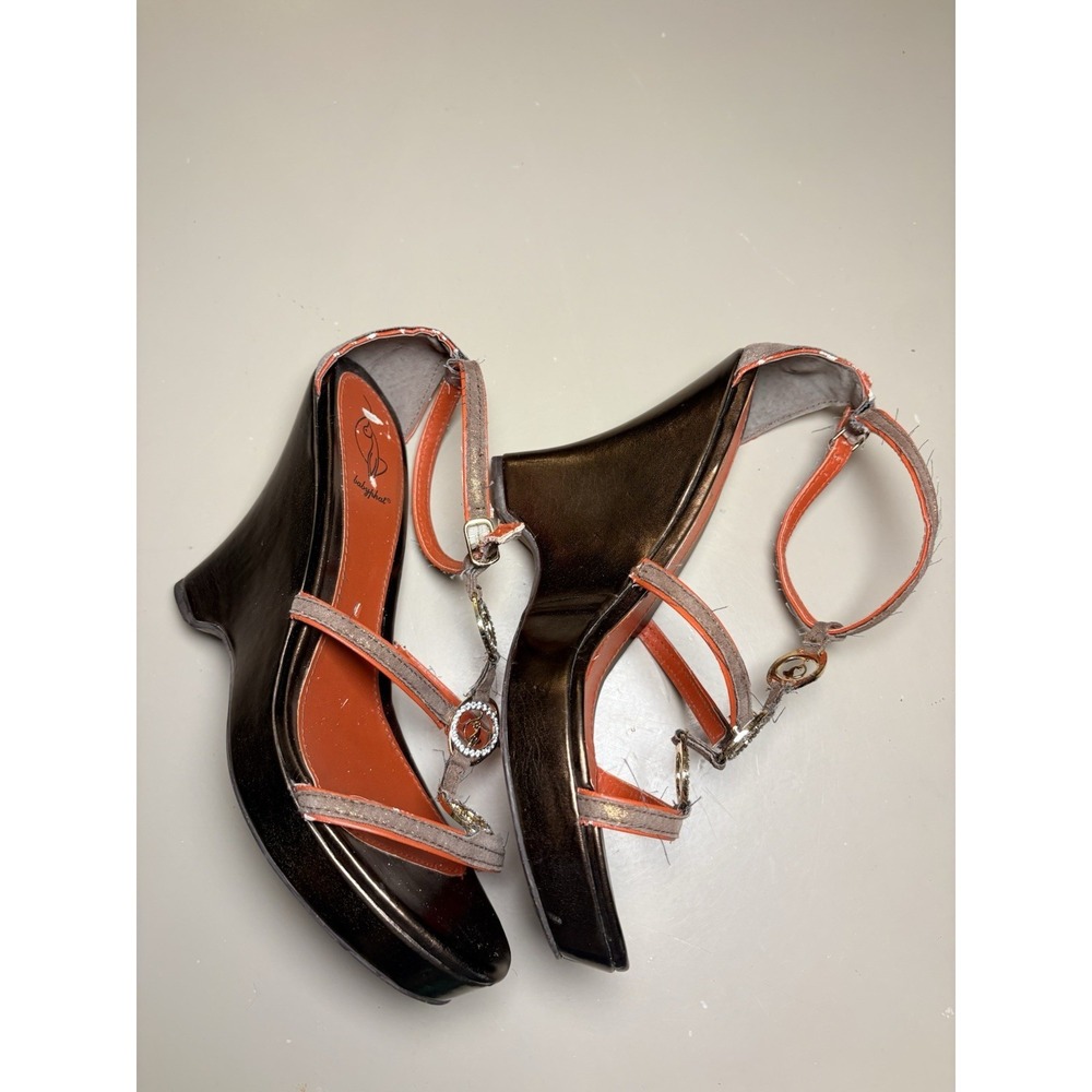 Y2K Vintage Baby Phat Wedge Heels Platform Circular Crystal Embellishment - Picture 4 of 6